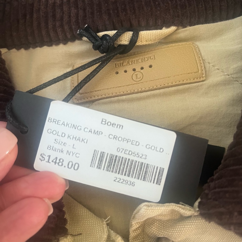 Blank NYC Breaking Camp Beige Cropped Jacket with Brown Corduroy Collar (NWT) - Picture 8 of 16